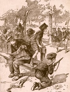 Niños pequeños jugando a juegos de guerra en Francia durante la Primera Guerra Mundial. De la Agenda Buvard du Bon Marche publicada en 1917.