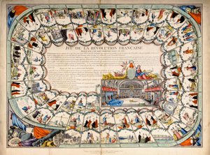 Tablero de serpientes y escaleras basado en la Revolución Francesa, 1791 de French School