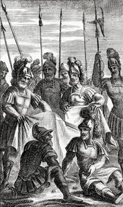 Soldados echando suertes para la división de las ropas de Jesucristo de French School