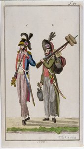 Soldados de la Revolución Francesa llevando bayonetas en 1793