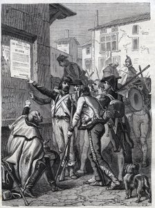 Soldados, vuestras necesidades son grandes: soldados franceses leyendo la proclamación del General Bonaparte en noviembre de 1799 - Grabado de 1865 en Histoire du Consulat et de l