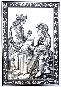 Salomón y Marcoul, ilustración de Ciencia y Literatura en la Edad Media y Renacimiento, escrita y grabada por Paul Lacroix, 1878