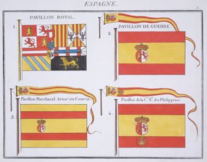 Banderas españolas, de un libro francés de banderas, c.1819 de French School