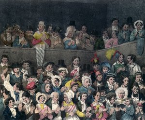 Espectadores aplaudiendo en el teatro, grabado por Benard y Frey, 1837 de French School