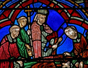 Ventana de San Cheron: obispo y diáconos en su nueva tumba