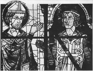 San Denis entregando la oriflama al caballero Clement (mariscal de Metz), detalle, Rosa sur Glorificación de nuestro Señor Jesucristo