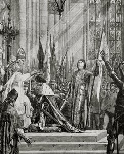 Santa Juana de Arco (1412-31) en la Coronación de Carlos VII en 1429 de French School