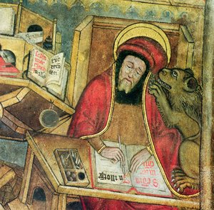 San Marcos escribiendo su evangelio (detalle) de French School
