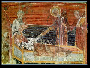 San Severino (d.507) curando a Clovis I (465-511) copia de un original del siglo XII en la Iglesia de Chateau-Landon de French School