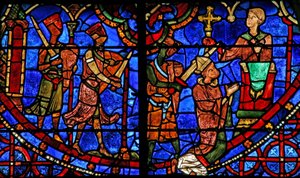 San Tomás Becket rezando antes de ser asesinado por 3 caballeros