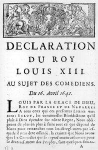 Declaración de Luis XIII (1601-43) sobre los comediantes, 16 de abril de 1641 de French School