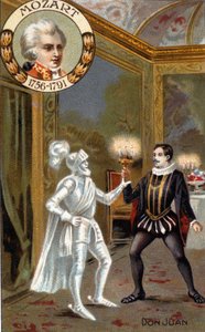 Estatua del Comendador, escena de "Don Giovanni" (litografía en color) de French School