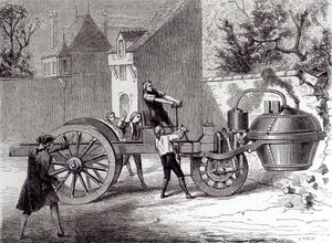 Coche a vapor inventado por Nicolas Joseph Cugnot (1725-1804) en 1771, 1886 de French School