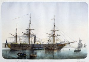 Fragata de vapor en el puerto de Toulon, circa 1850 de French School
