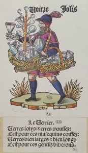 Vendedor ambulante de cristalería, de Cris de Paris, c.1515 (grabado en madera coloreado) de French School