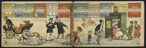 Escena de calle con una fila de tiendas cerradas y un baño público cerrado de French School