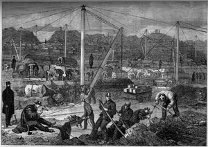Trabajo forzado: prisioneros ingleses trabajando en una cantera de piedra. Prisión de Portland, Inglaterra de French School