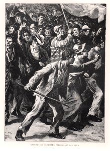 Huelguistas manifestándose en las calles de Chicago durante los disturbios de Pullman de 1894 de French School
