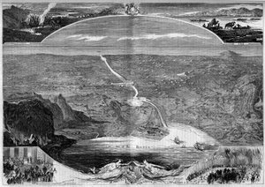 Canal de Suez: vista panorámica del agujero en el istmo de Suez (Egipto), cuya construcción comenzó en 1859. Grabado por Morin en “The Illustrous World” n°84 del 20 de noviembre de French School