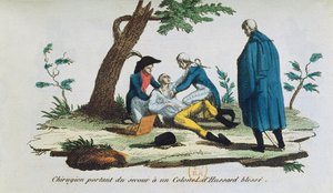 Cirujano operando a un coronel de los húsares en el campo de batalla