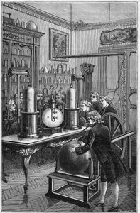 Síntesis del agua por Jean-Baptiste Marie Charles Meusnier de la Place (1754-1793) y Antoine Laurent de Lavoisier (1743-1794) - Grabado en “Ciencias al alcance de todos - física y química” por Alexis Clerc - Finales del siglo XIX de French School