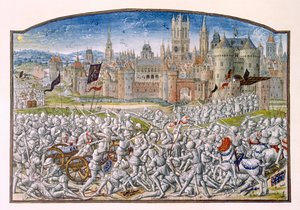 Victoria de los habitantes de Gante liderados por Philipp van Artevelde ante Brujas en 1381, de la Crónica de Froissart, 1472