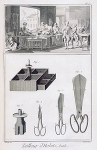 Sastre, de la Encyclopedie des Sciences et Metiers por Denis Diderot, publicado c.1770 de French School