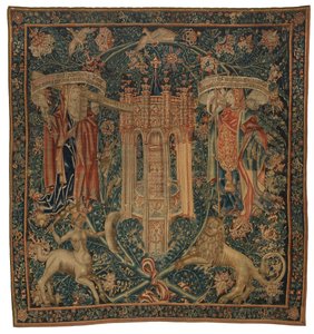 Tapiz, Sibylla Hellespontica y Phrygia (uno del conjunto de seis Sibilas, que consta de 46.134 a 46.139) llamado "Los Tapices de Rothamsted", hecho en Flandes, Tournai o Bruselas, Bélgica, c.1530 (lana) de French School