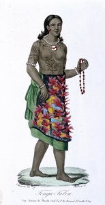 Mujer tatuada de Tonga-Tabou - en "Bibliotheque universelle des voyages" de Albert-Montémont, ed. Armand-Aubrée, vol.17 de French School