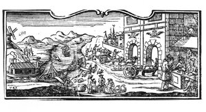 Oficina de Impuestos en la Entrada de una Ciudad para Vinos y Licores, decreto del Consejo de Estado 22 de marzo de 1707, de los Registros del Consejo de Estado de París, 1739 (detalle) de French School