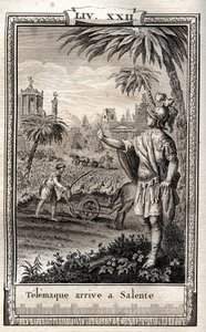 Telémaco regresa a Salente (Salento) - grabado de 1798 por Monnet en 