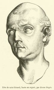 Cabeza de San Gerardo, busto en plata (grabado) de French School
