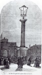La primera lámpara de gas en París en Place du Carrousel en 1818 de French School