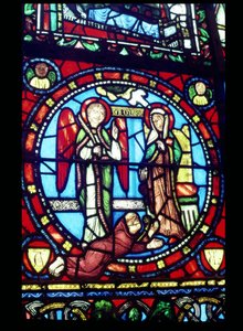 La Anunciación con Suger (c.1081-1151), siglo XII de French School