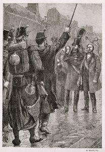 El arresto de Victor Schoelcher (1804-93) en la barricada de Saint-Antoine, 4 de diciembre de 1851 de French School