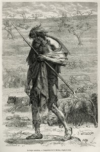 El pastor australiano, grabado después de un dibujo de D. Maillart, para ilustrar la historia seis meses en Australia, por Desire Charnay, una misión asignada por el Ministerio de Educación Pública, en 1878, publicado en la tour du monde, bajo la dirección de French School