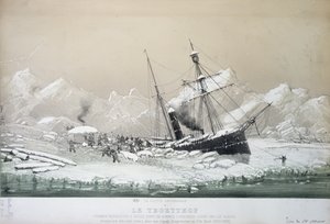 El vapor austriaco Tegetthof atrapado en el hielo y atacado por osos polares durante el viaje de exploración al Polo Norte 1872-4 de French School