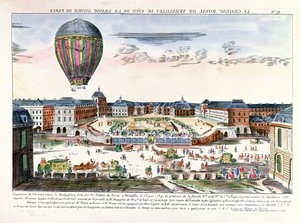 El viaje en globo de François Pilâtre de Rozier (1754-96) sobre el Château de Versailles, 23 de junio de 1784 de French School