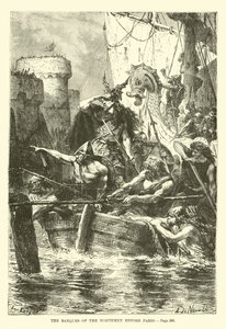 Las barcas de los normandos ante París de French School
