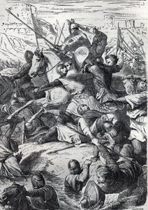 La Batalla de Kortrijk (Batalla de las Espuelas de Oro) entre el Rey de Francia y la Milicia Comunal Flamenca el 11 de julio de French School