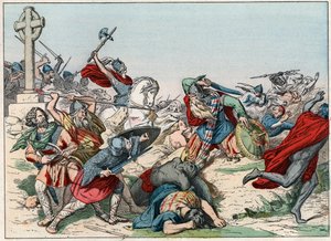 La Batalla de Poitiers el 25 de octubre de 732 ganada por Carlos Martel - La Batalla de Poitiers, 25 de octubre de 732, ganada por Carlos Martel (688-741) - Grabado de finales del siglo XIX en “Nos Gires Nationales - Imágenes y relatos” de French School