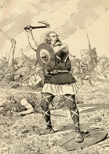 Batalla de Tolbiac en 496 entre francos y alemanes. De la Agenda Buvard du Bon Marche publicada en 1917. de French School