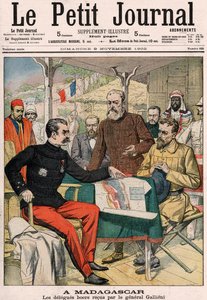 La delegación bóer recibida por el General Joseph Simon Gallieni (1849-1916) en Madagascar, portada del suplemento en color de Le Petit Journal n.625, 9 de noviembre de 1902 de French School