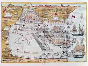 El bombardeo de Argel por las flotas anglo-holandesas el 27 de agosto de 1816 de French School