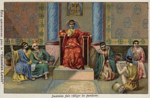 El emperador bizantino Justiniano I dictando los Pandectas, siglo VI