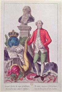 La llamada de Jacques Necker (1732-1804) 16 de julio de 1789 (grabado en color) de French School