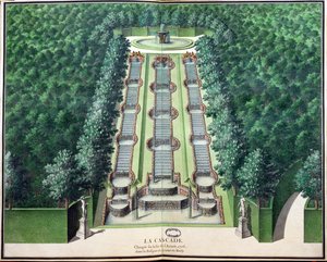 La cascada, alterada a finales de 1706, en el bosque en la colina, de Jardines de Marly, principios del siglo XVIII de French School