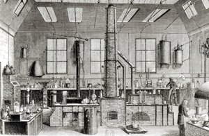 El laboratorio de química de una escuela en París, del Almanaque del Magasin Pittoresque, 1870 de French School