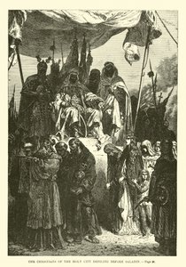 Los cristianos de la Ciudad Santa desfilando ante Saladino de French School