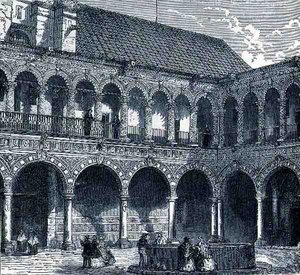 El claustro del convento de La Merced, México, de Las ciudades antiguas del Nuevo Mundo, por Claude-Joseph-Desire Charnay, pub. 1887